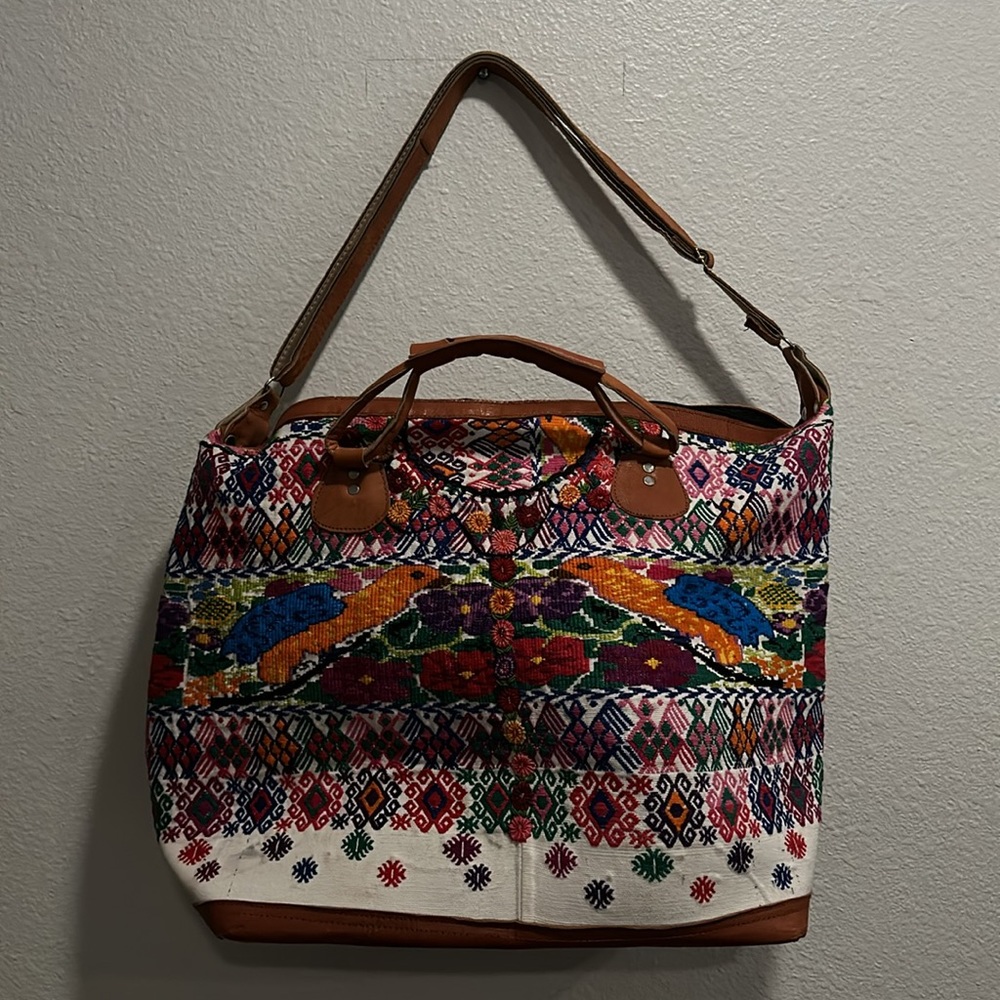 Authentic Guatemalan Leather Hand Embroidered Ove… - image 2